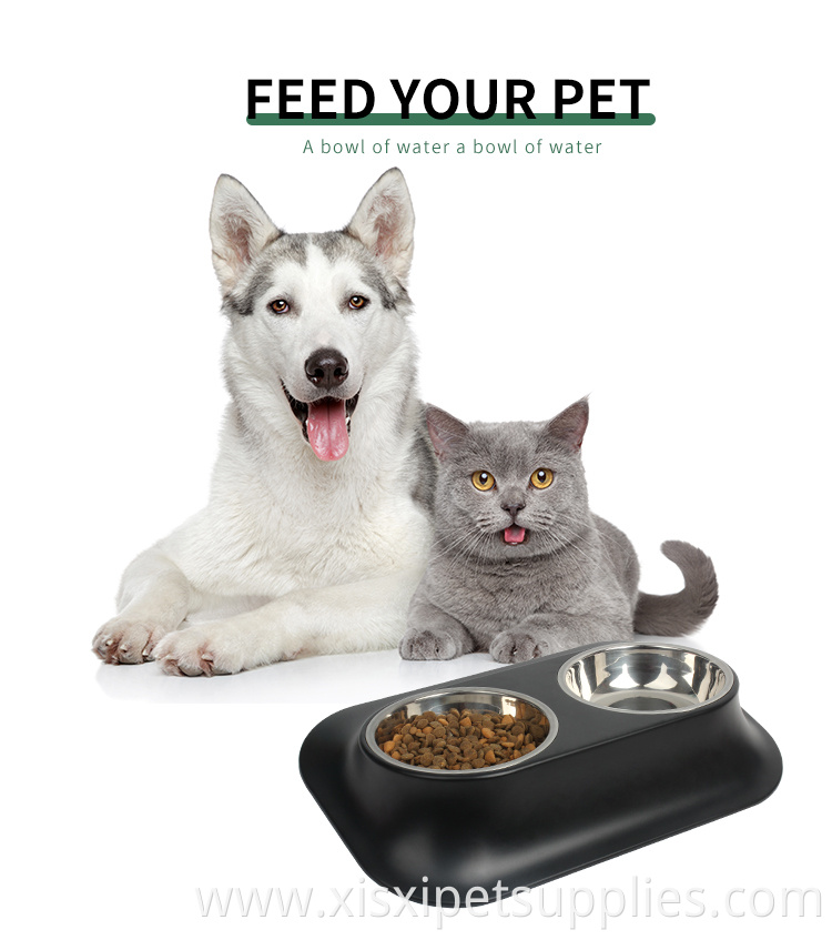 Factory Wholesale Balck Raised Pet Cat Water Bowls No Spill Non-Skid Slanted Double Dog Food Bowl